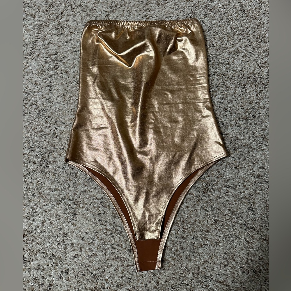 Objex -Rose Gold Strapless Bodysuit.